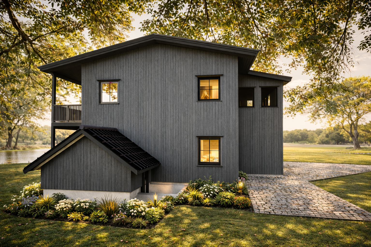 Gavl med inngang, tilbygg enebolig
